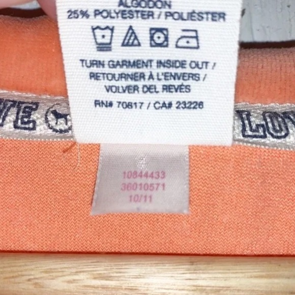 Love Pink Gold Sequin Text Back Victoria’s Secret Orange Velour Hoodie Size L - Picture 5 of 6